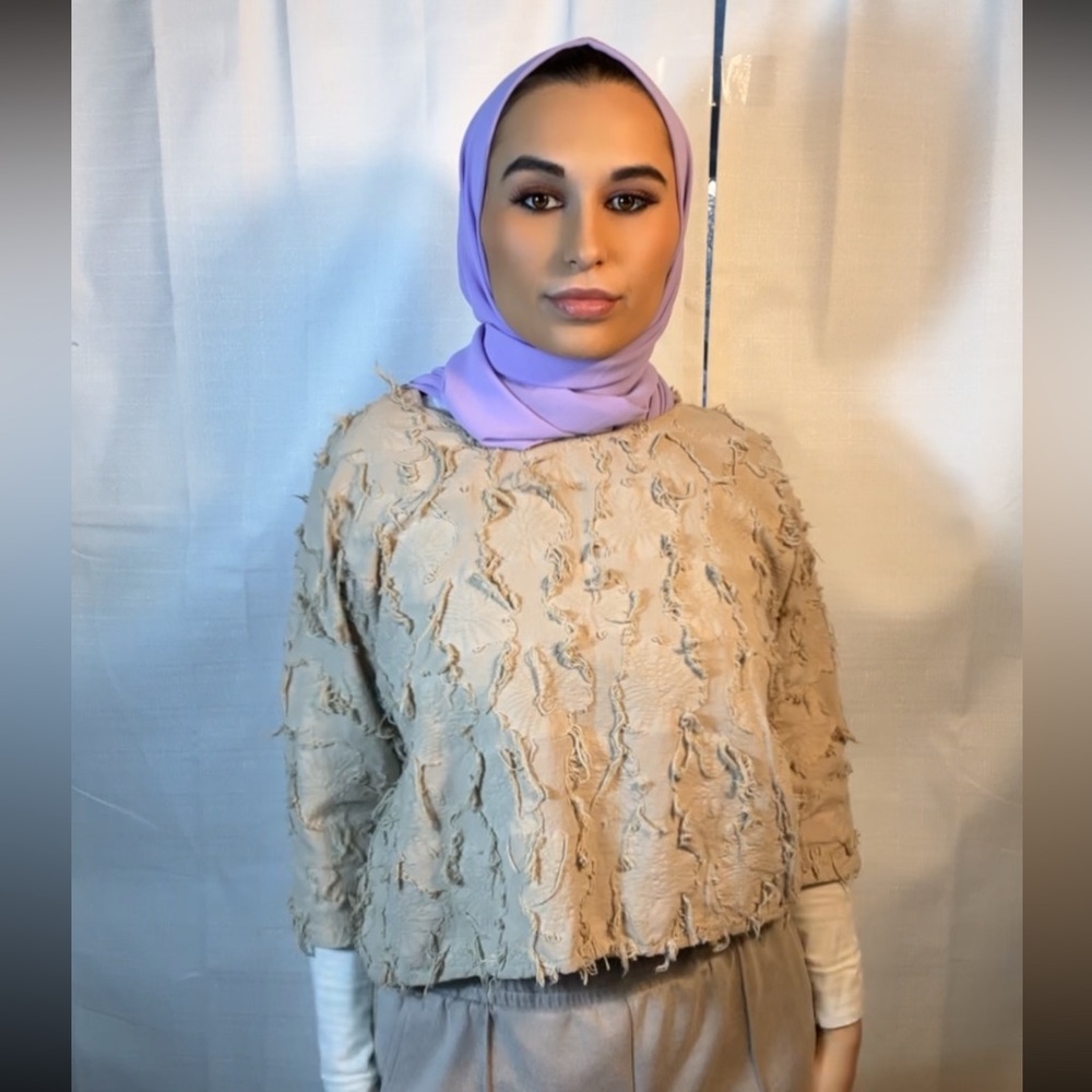 peck&peck 3/4 sleeve top linen textured top size S